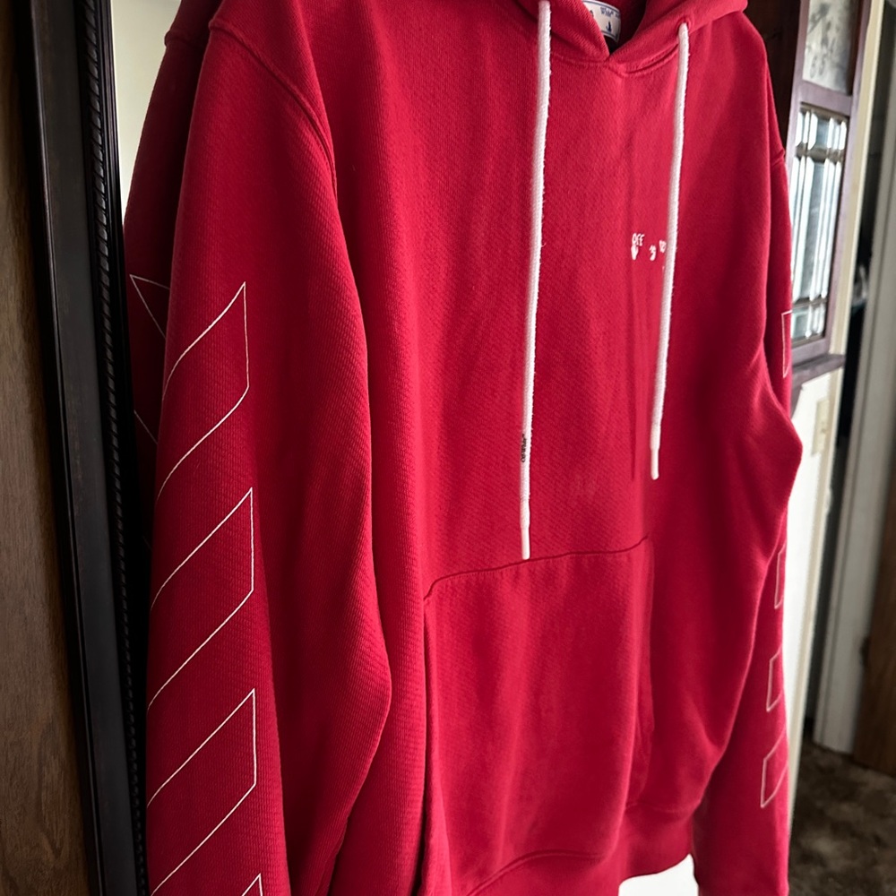 Off-white red long sleeve hoodie